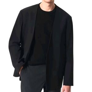 Rag & Bone Men Blazer Size 40 Black Nikke Japan Wool Blend Collarless Ripstop